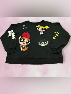 Powerpuff Black Embroidery Characters Crewneck Sweatshirt 15-17